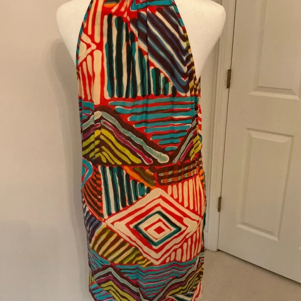 J. Crew Collection Lined Geo Multicolor Brushstroke Halter Dress - Size 2 - Picture 2 of 6